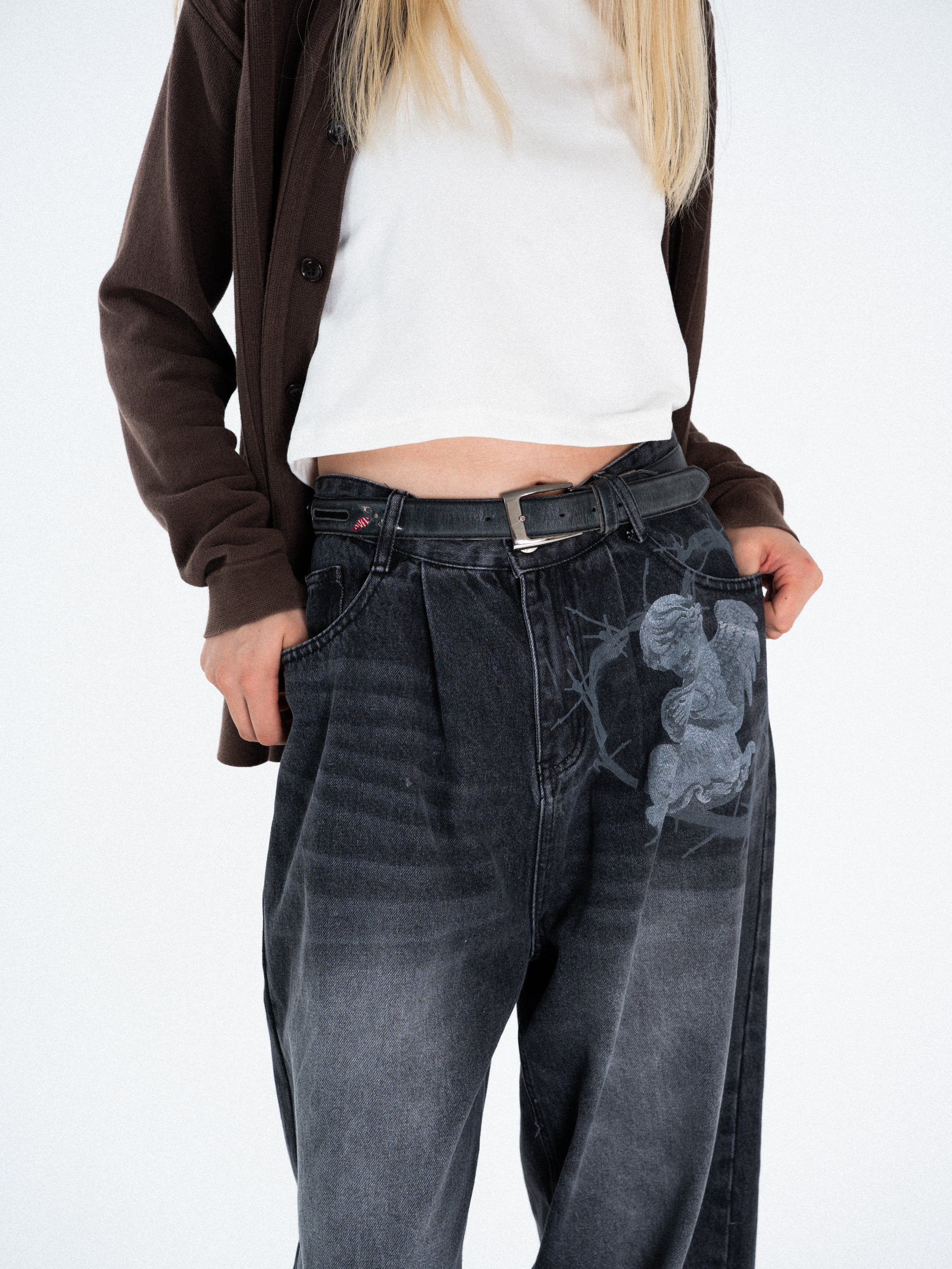 wide leg jeans angel black　