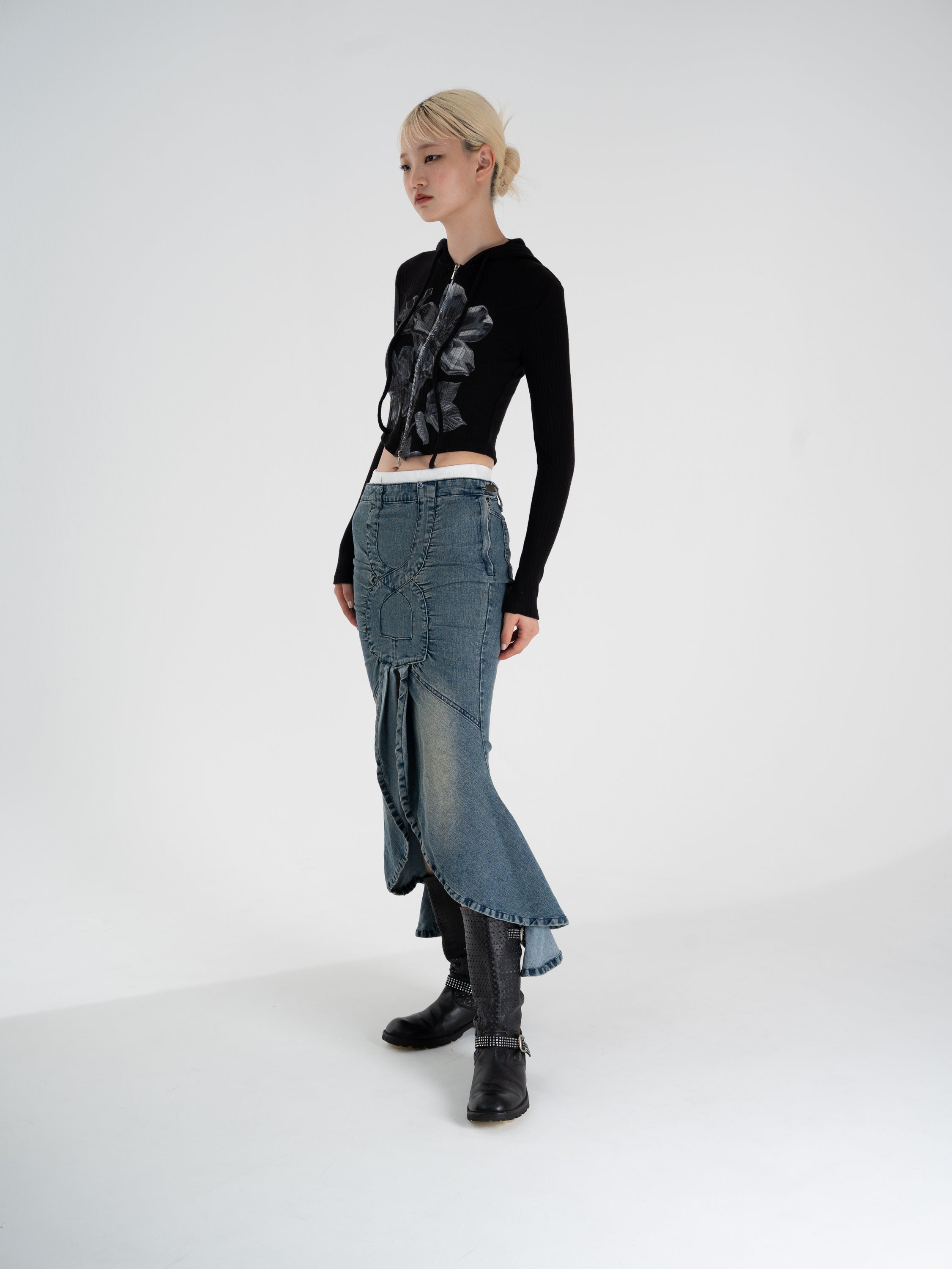 chromium flower knit parker black